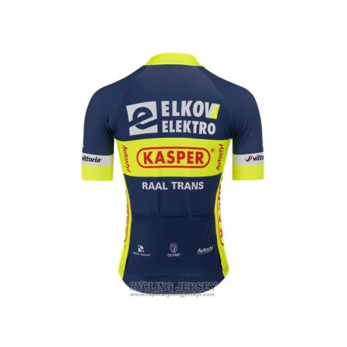 2020 Cycling Jersey Elkov-Kasper Blue Yellow Short Sleeve And Bib Short