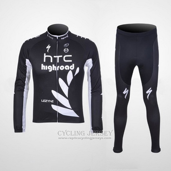 2011 Cycling Jersey HTC Highroad Black and White Long Sleeve and Bib Tight