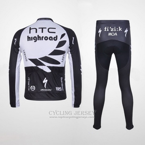 2011 Cycling Jersey HTC Highroad Black and White Long Sleeve and Bib Tight