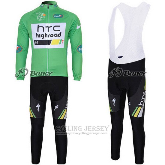 2011 Cycling Jersey HTC Highroad Green and White Long Sleeve and Bib Tight