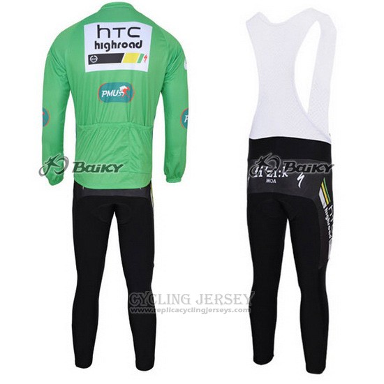 2011 Cycling Jersey HTC Highroad Green and White Long Sleeve and Bib Tight