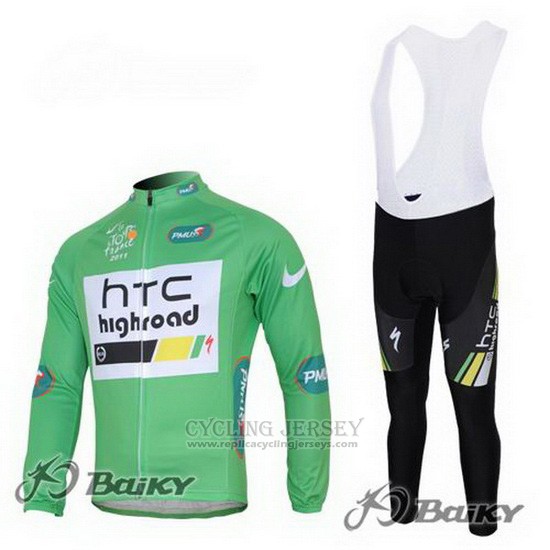 2011 Cycling Jersey HTC Highroad Green and White Long Sleeve and Bib Tight