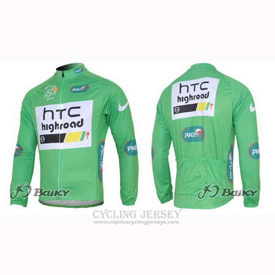 2011 Cycling Jersey HTC Highroad Green and White Long Sleeve and Bib Tight