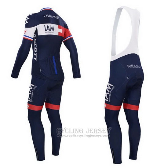 2015 Cycling Jersey IAM Blue and Red Long Sleeve and Bib Tight