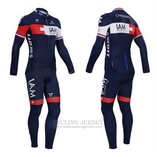 2015 Cycling Jersey IAM Blue and Red Long Sleeve and Bib Tight
