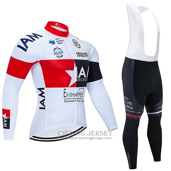 2020 Cycling Jersey IAM White Red Black Long Sleeve And Bib Tight