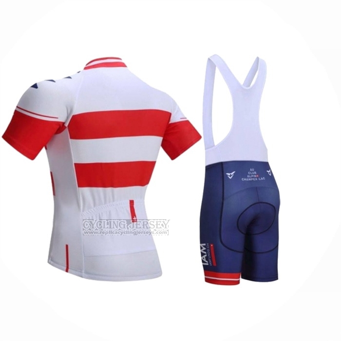 2023 Cycling Jersey IAM White Red Blue Short Sleeve And Bib Short
