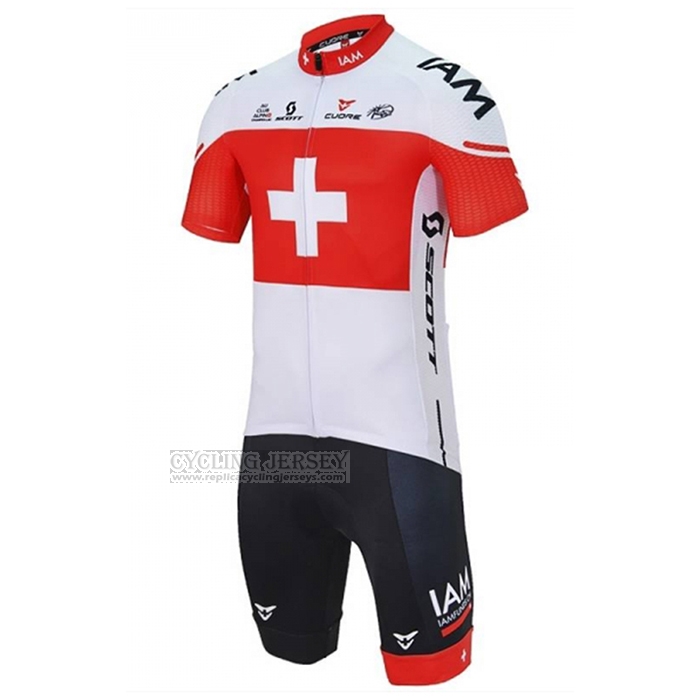 2023 Cycling Jersey IAM White Red Short Sleeve And Bib Short