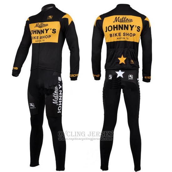 2010 Cycling Jersey Johnnys Black and Yellow Long Sleeve and Bib Tight