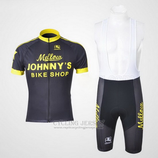 2010 Cycling Jersey Johnnys Black and Yellow Short Sleeve and Bib Short