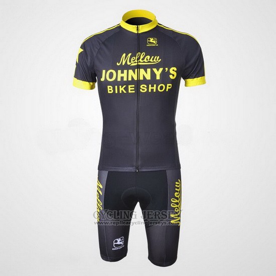 2010 Cycling Jersey Johnnys Black and Yellow Short Sleeve and Bib Short