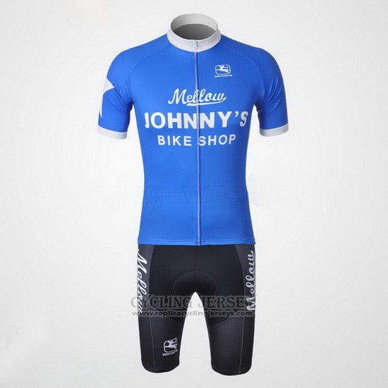 2010 Cycling Jersey Johnnys White and Sky Blue Short Sleeve and Bib Short