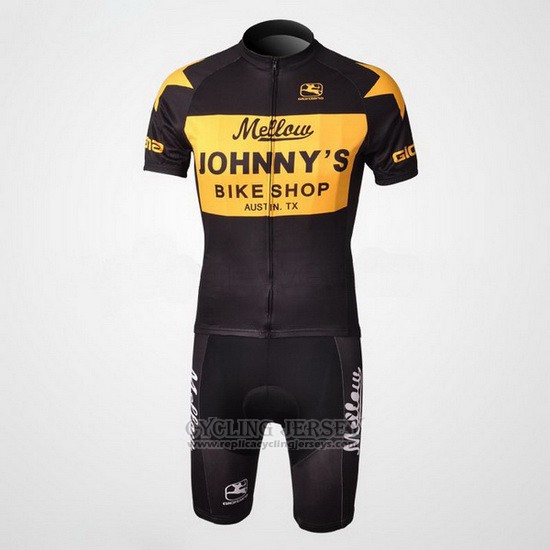 2010 Cycling Jersey Johnnys Yellow and Black Short Sleeve and Bib Short