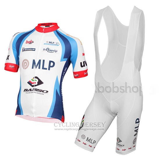 2015 Cycling Jersey MLP Team Bergstrasse White and Blue Short Sleeve and Bib Short