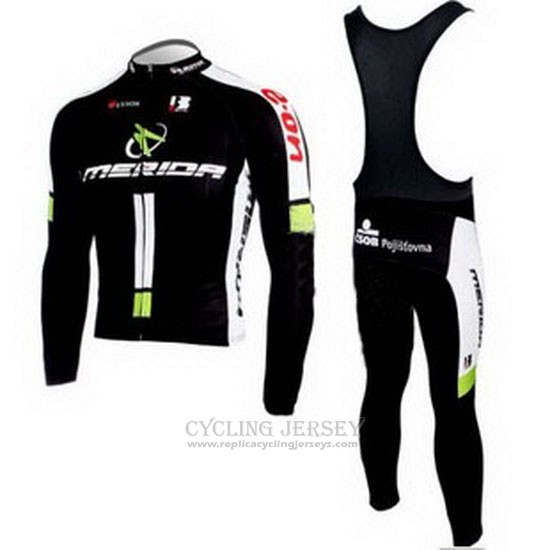 2010 Cycling Jersey Merida Black and Green Long Sleeve and Bib Tight