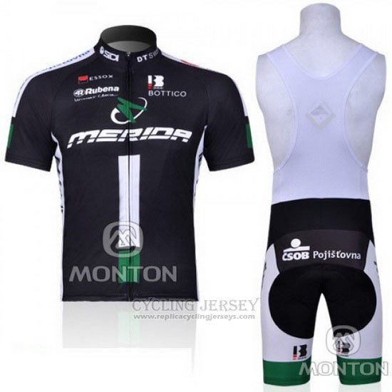 2010 Cycling Jersey Merida Black and Green Short Sleeve and Bib Short