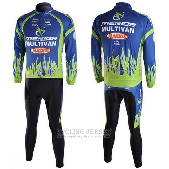 2010 Cycling Jersey Merida Blue and Green Long Sleeve and Bib Tight