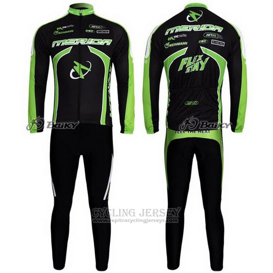 2011 Cycling Jersey Merida Black and Green Long Sleeve and Bib Tight