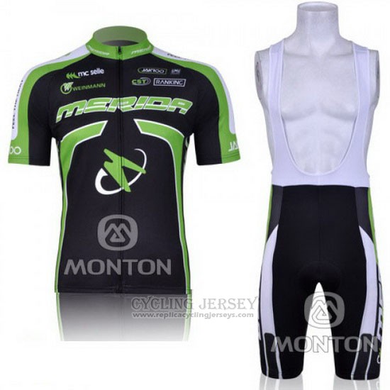 2011 Cycling Jersey Merida Black and Green Short Sleeve and Bib Short