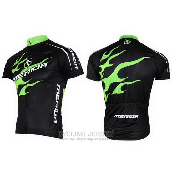 2013 Cycling Jersey Merida Black and Green Short Sleeve and Bib Short