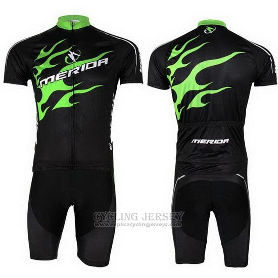 2013 Cycling Jersey Merida Black and Green Short Sleeve and Bib Short