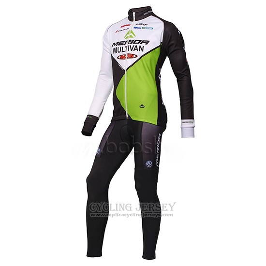 2014 Cycling Jersey Multivan Merida Green and White Long Sleeve and Bib Tight