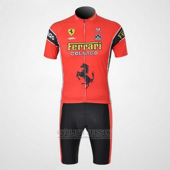 2010 Cycling Jersey Ferrari Black and Red Short Sleeve and Bib Short