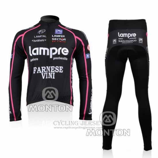 2010 Cycling Jersey Lampre Farnese Vini Long Sleeve and Bib Tight Black Long Sleeve and Bib Tight Pantaloni