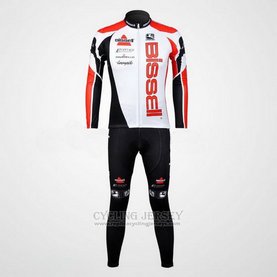 2012 Cycling Jersey Bissell White and Red Long Sleeve and Bib Tight