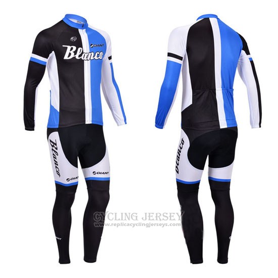 2013 Cycling Jersey Blanco Black and Blue Long Sleeve and Bib Tight