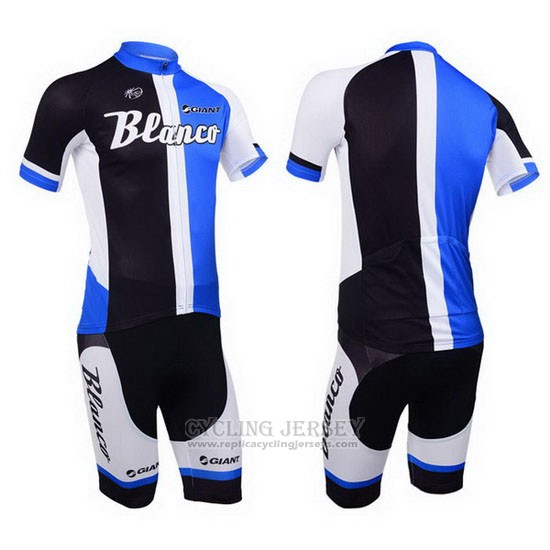 2013 Cycling Jersey Blanco Black and Blue Short Sleeve and Bib Short