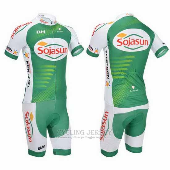 2013 Cycling Jersey Sojasun White and Green Short Sleeve and Bib Short