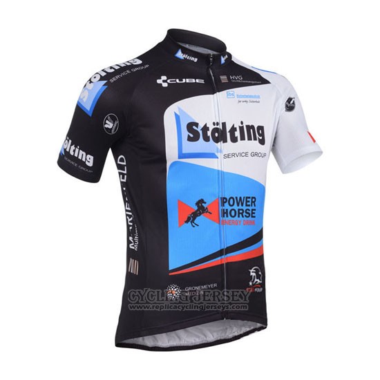 2013 Cycling Jersey Stolting Black and Sky Blue Short Sleeve and Bib Short