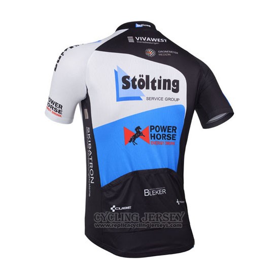 2013 Cycling Jersey Stolting Black and Sky Blue Short Sleeve and Bib Short