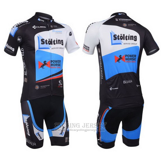 2013 Cycling Jersey Stolting Black and Sky Blue Short Sleeve and Bib Short