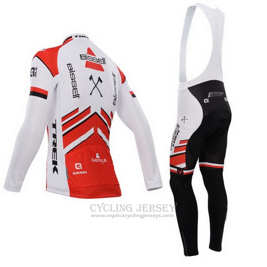 2014 Cycling Jersey Bissell White and Red Long Sleeve and Bib Tight