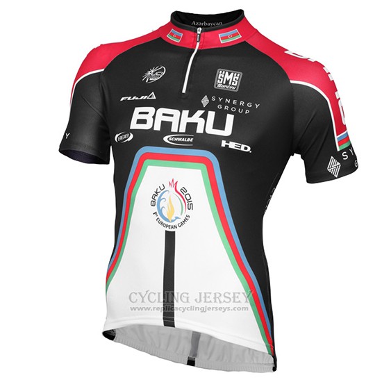 2015 Cycling Jersey Baku Black and White Short Sleeve and Bib Short