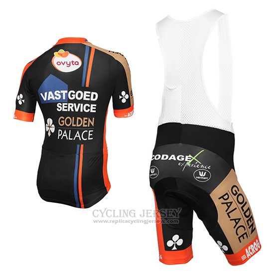 2015 Cycling Jersey Vastgoedservice Golden Palace Black and Orange Short Sleeve and Bib Short