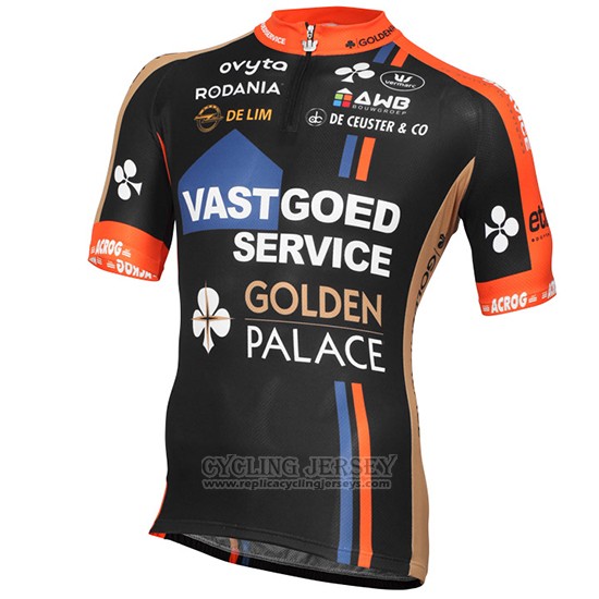 2015 Cycling Jersey Vastgoedservice Golden Palace Black and Orange Short Sleeve and Bib Short