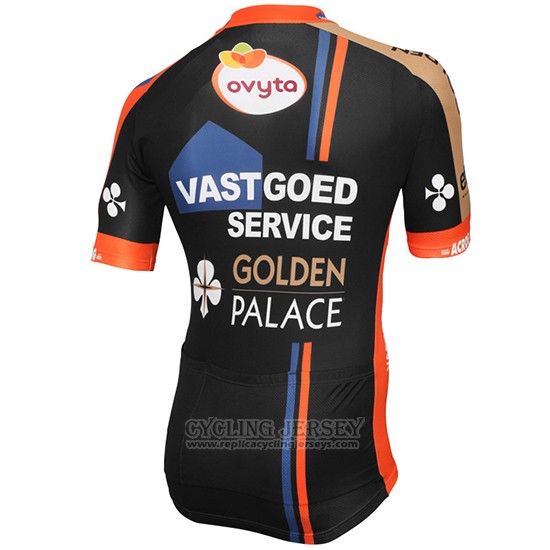2015 Cycling Jersey Vastgoedservice Golden Palace Black and Orange Short Sleeve and Bib Short