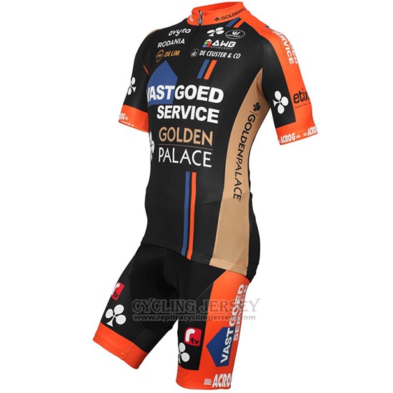 2015 Cycling Jersey Vastgoedservice Golden Palace Black and Orange Short Sleeve and Bib Short