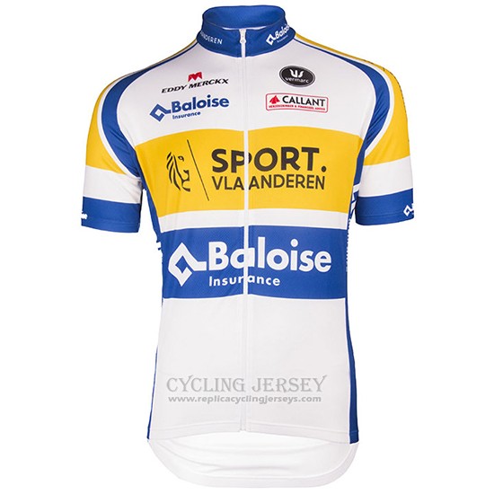 2016 Cycling Jersey Sport Vlaanderen Baloise White and Yellow Short Sleeve and Bib Short