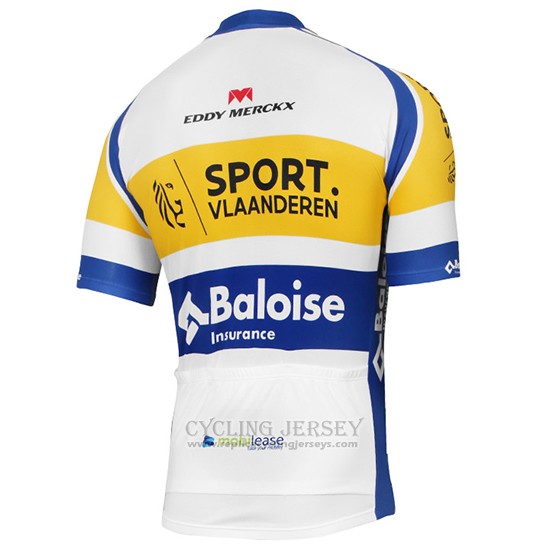 2016 Cycling Jersey Sport Vlaanderen Baloise White and Yellow Short Sleeve and Bib Short