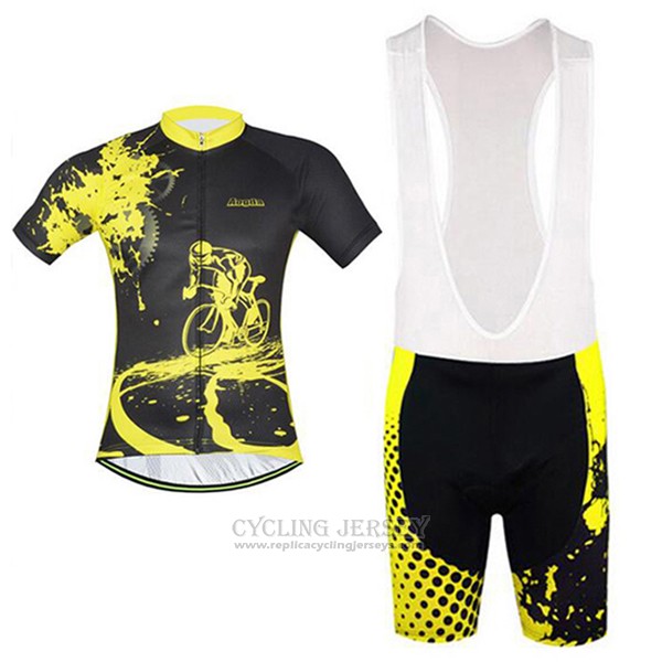 2017 Cycling Jersey Aogda Black and Yellow Short Sleeve and Bib Short