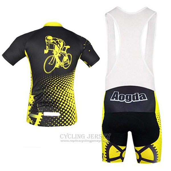 2017 Cycling Jersey Aogda Black and Yellow Short Sleeve and Bib Short