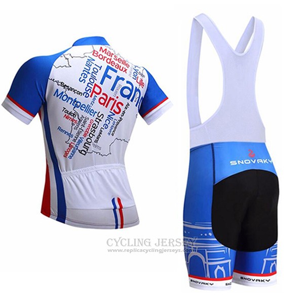 2017 Cycling Jersey France Snovaky Blue and White Short Sleeve and Bib Short