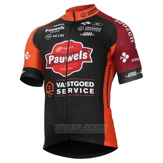2017 Cycling Jersey Pauwels Sauzen Vastgoedservice Black and Orange Short Sleeve and Bib Short