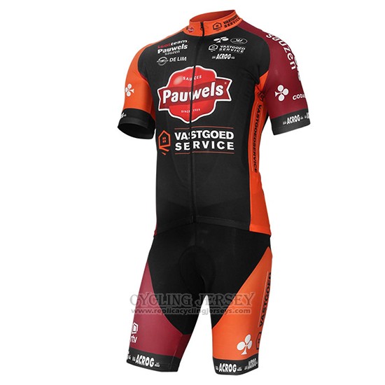 2017 Cycling Jersey Pauwels Sauzen Vastgoedservice Black and Orange Short Sleeve and Bib Short
