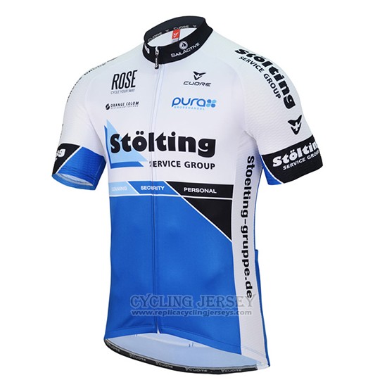 2017 Cycling Jersey Stolting White and Blue Short Sleeve and Bib Short