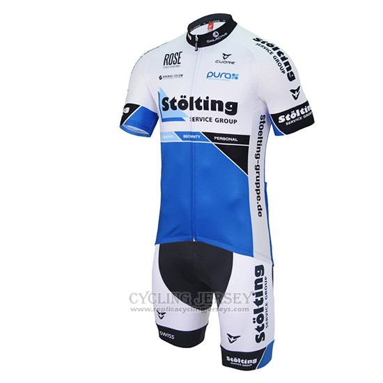 2017 Cycling Jersey Stolting White and Blue Short Sleeve and Bib Short